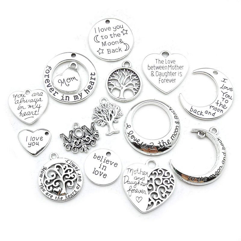 iloveDIYbeads Family Mom Words Charm Collection-32 PCS Craft Supplies Heart Moon Love Words Mother's Day Charms Pendants for Jewelry Making Crafting Findings Accessory for DIY Necklace Bracelet Earrings (M283) - Image 4